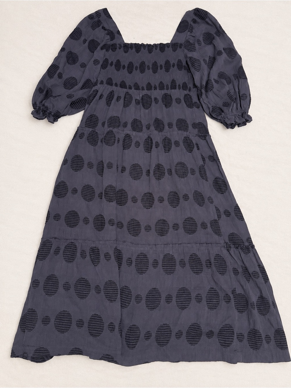 Umgee Navy Textured Dot Smocked Maxi Dress